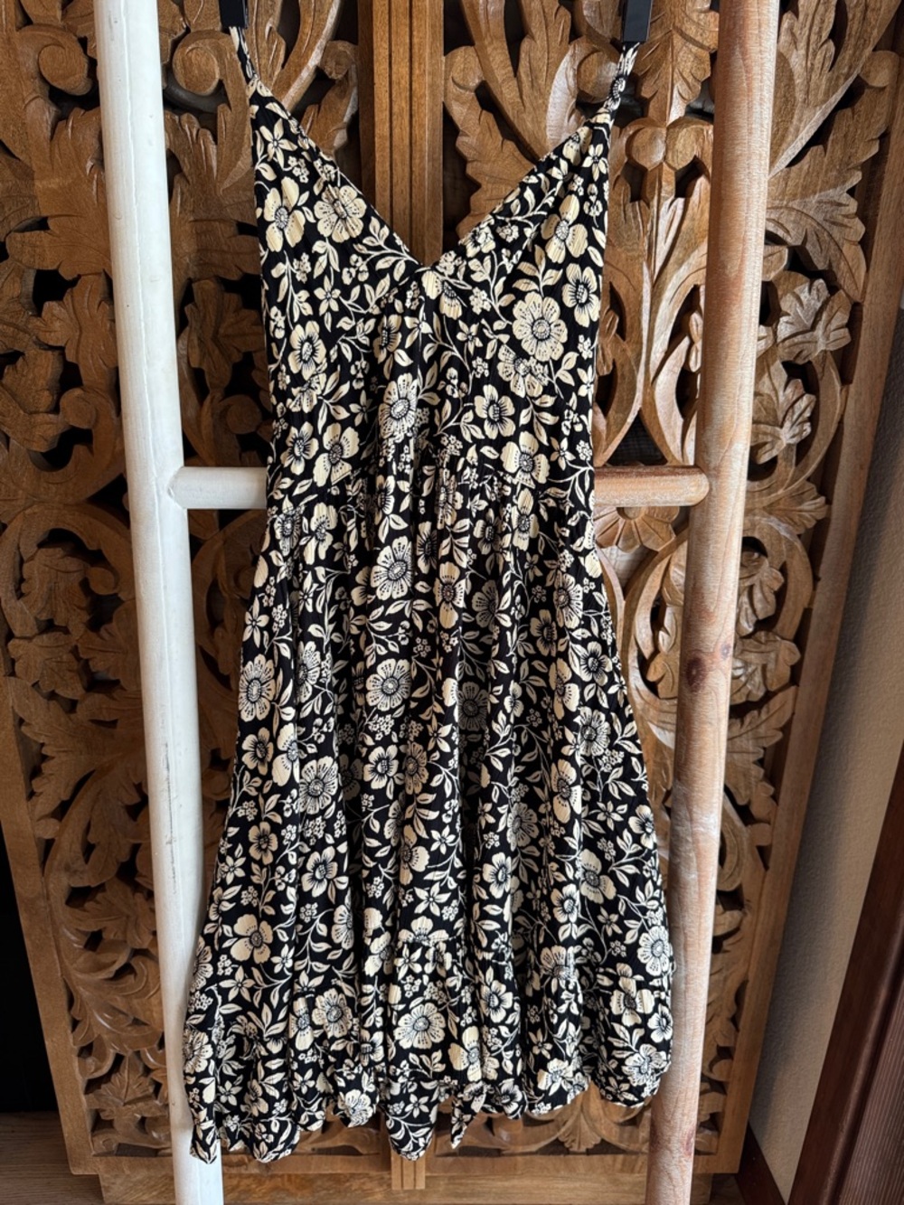 Angie Black Mini Dress with Cream Floral Print